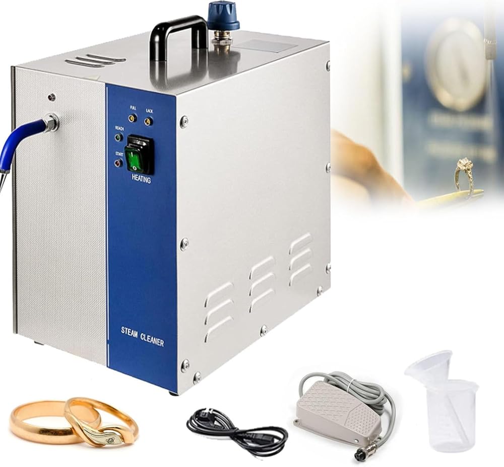 GEHPYYDS 1300W/2200W 110V Jewelry Steam Cleaner Machine with Pedal Stainless-Steel High Pressure Gold and Silver Jewelry Cleaner Steamer, 2L/4L Gem Washer Equipment,4L