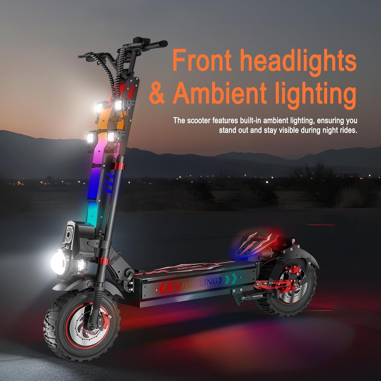 Electric Scooter for Adults, E Scooters, Dual Suspension Braking System Folding E-Scooter with LED Lights & Off-Road Tires Support Return