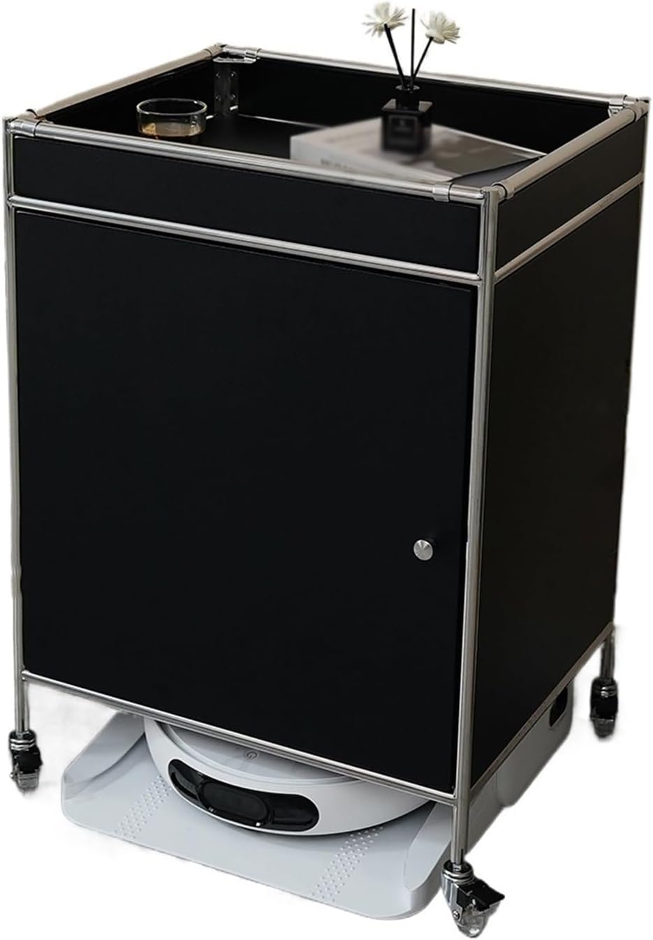 LICONG-2019 Sweeper Robot Storage Cabinet Sweeper Storage Stainless Steel Mobile Light Luxury Style Living Room Sofa Side Table Bedside Cabinet Floor Storage Cabinet Sweeper Organizer(Black)