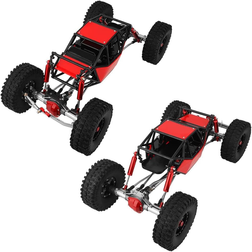 Metal DIY 330mm Wheelbase Rock Buggy Frame Chassis Crawler with SCX10 Straight Axles Nylon Tube Roll Cage for 1/10 RC Crawler Axial SCX10 Upgrades (red)