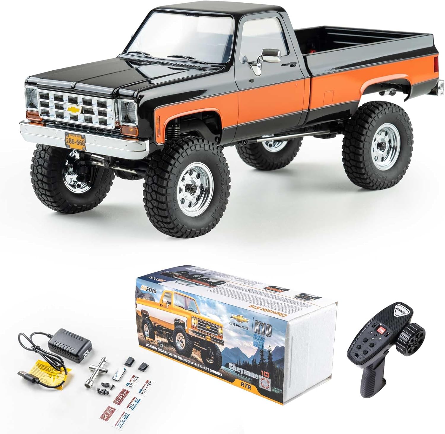 FCX18 FMS 1/18 Chevrolet K10 RC Truck, Officially Licensed 4WD RC Crawler 2 Speeds Switch with LED Lights, Off-Road RC Model for Adults (Black)