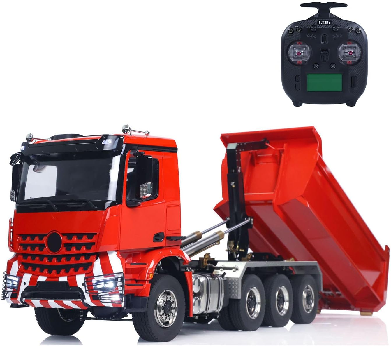 1/14 8X8 RC Hydraulic Full Dumper Truck RC Dumper Tipper Car 3-Speed U-Shaped High Bucket Rear Axle Lifting Light Sound I6S Radio Controller