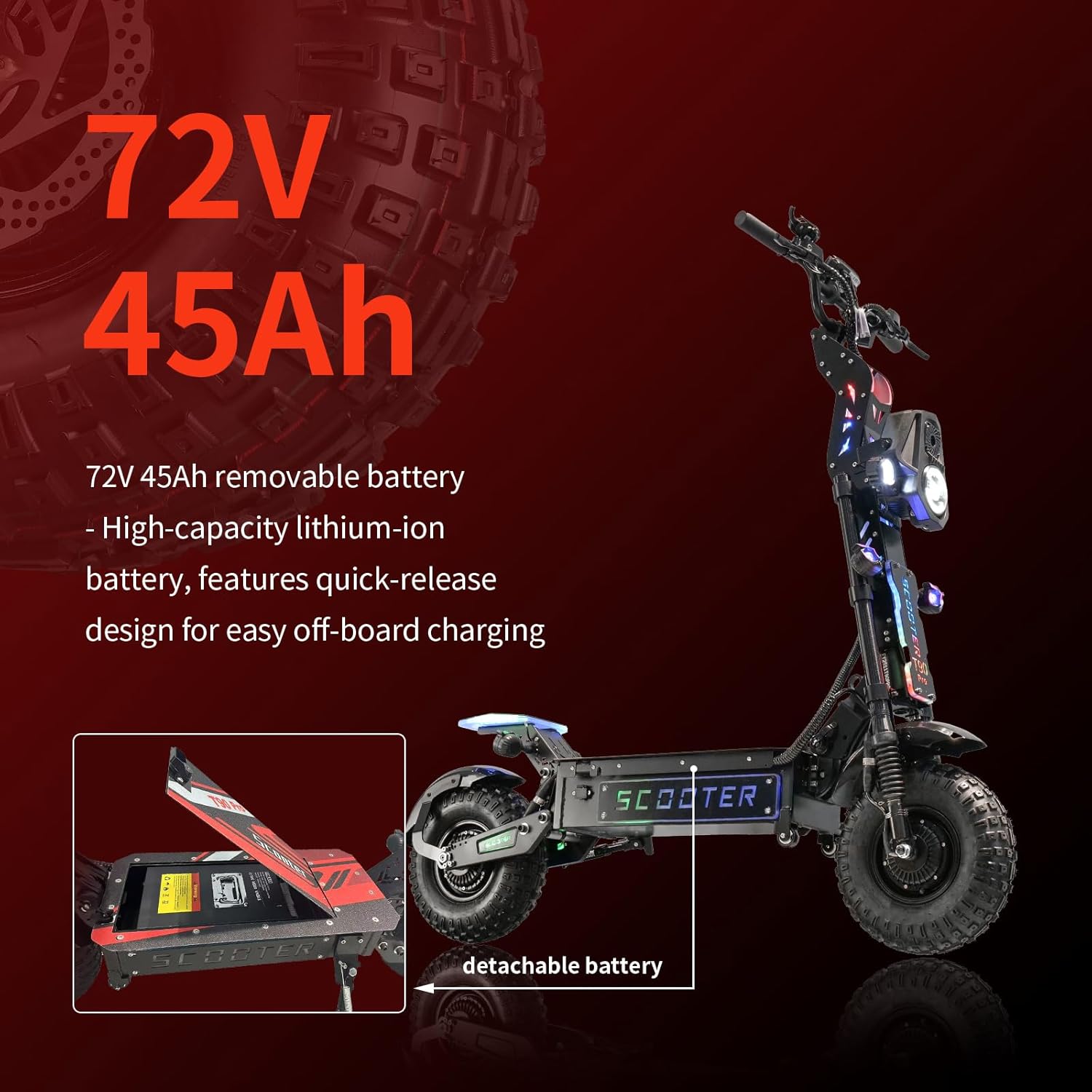 T90 Pro Electric Scooter for Adults, 10000W Dual Motor, 68 MPH Max Speed, 72V Removable Battery, 14