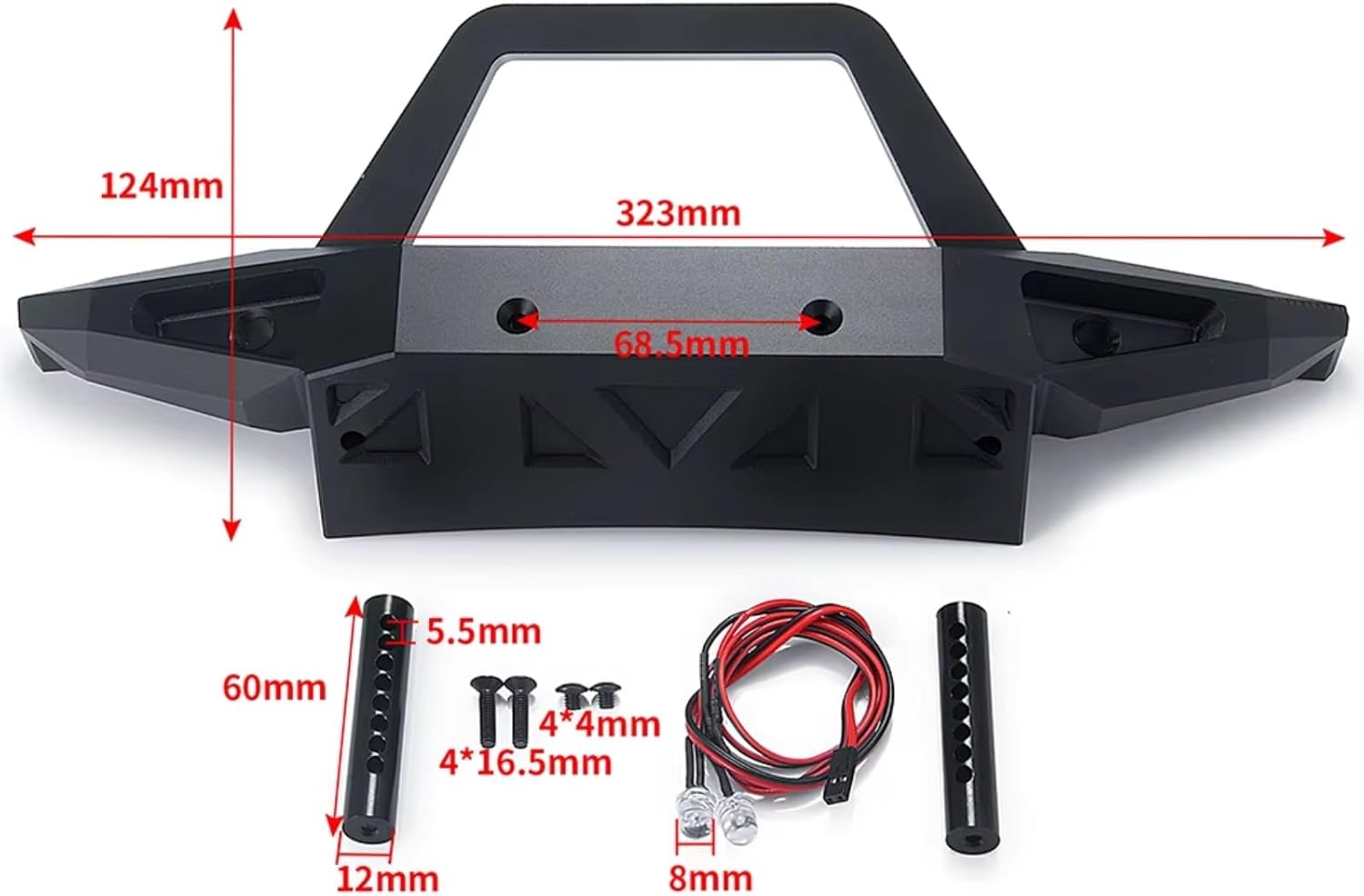 RC Accessories For Axial For JLU SCX6 AXI05000 1/6 RC Car Bumper Metal Front Rear Bumper With Light For Buggy Upgrade Parts Accessories(Front Rear)