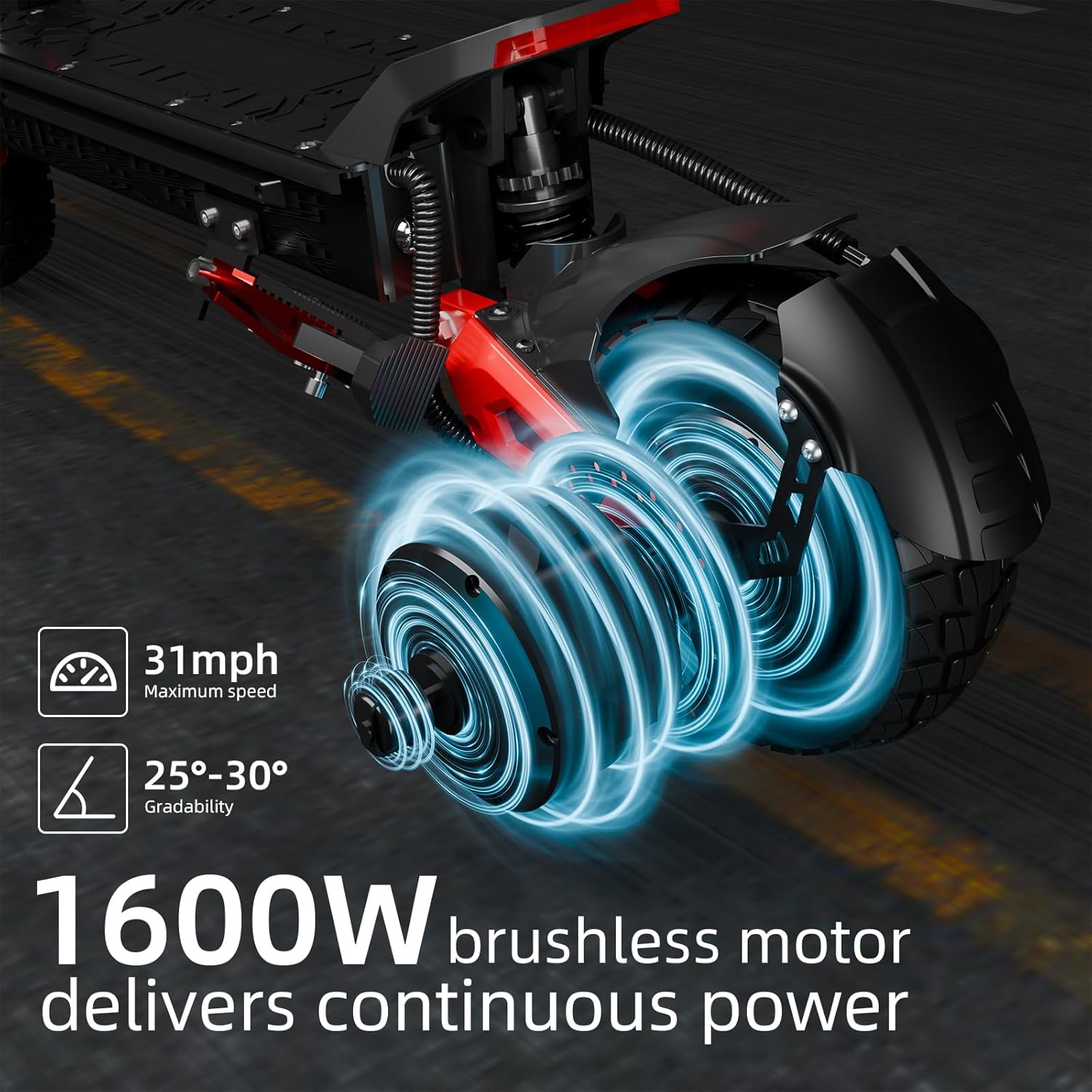 Adults Electric Scooter Escooter 1600W Motor 31MPH Top Speed 31 Miles Long Range 10