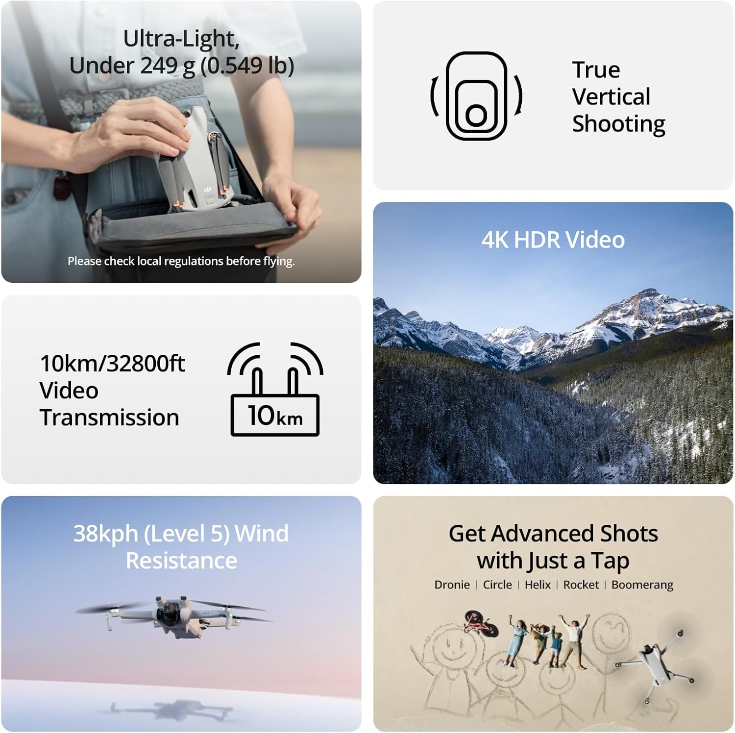 DJI Mini 3 Fly More Combo, Lightweight 3x Mechanical Gimbal Mini Camera Drone with 4K HDR Video, 3 Batteries for 114-min Flight Time, up to 32800ft (10km) Video Transmission, True Vertical Shooting
