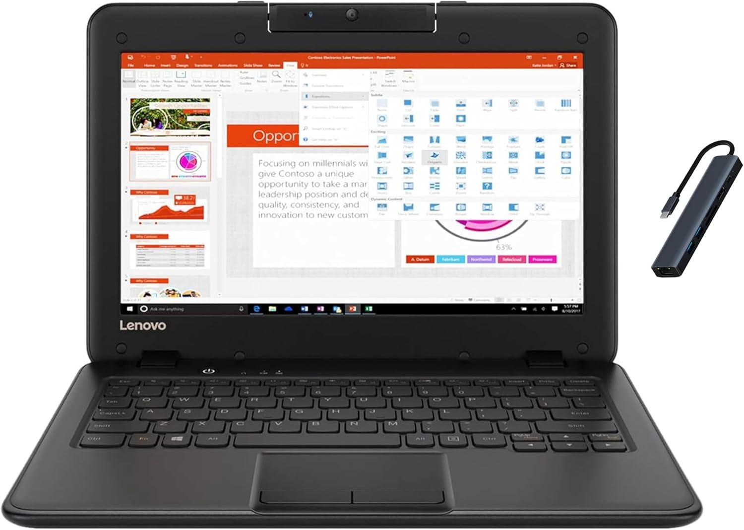 Lenovo 11.6 inch HD LED Anti-Glare HD Education Laptop, Intel Celeron N3450, 4GB DDR4, 128GB eMMC, WiFi, Bluetooth, Copilot AI, HD Webcam, Black, Windows 11 Pro with TGYAccessories