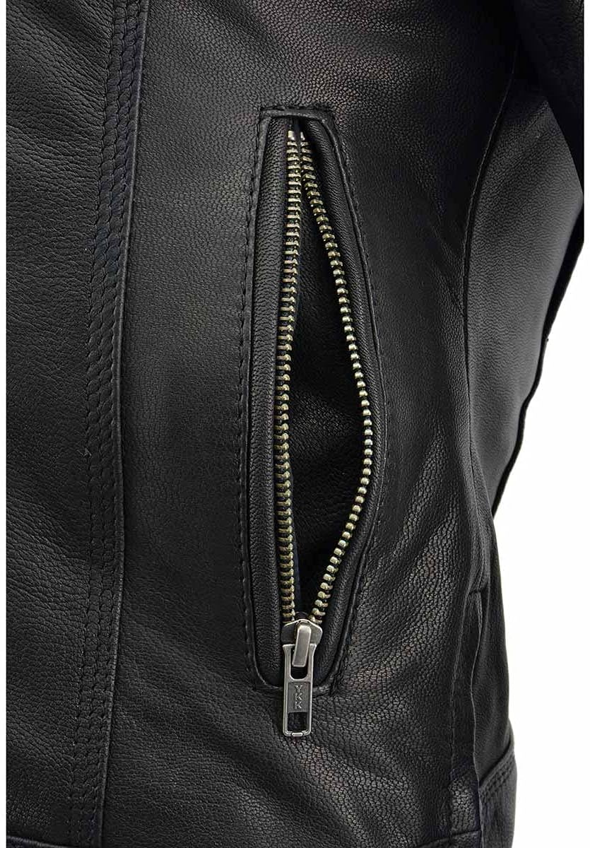 Milwaukee Leather MLL2551 Women's Scooter Black Leather Vented Lightweight Triple Stitch Motorcycle Jacket