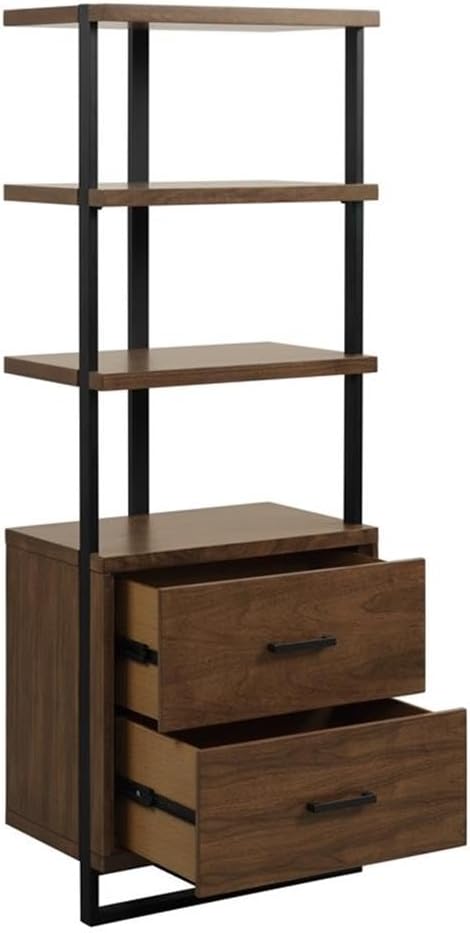 Lexicon Sedley Metal 3 Shelf Bookcase in Walnut and Black