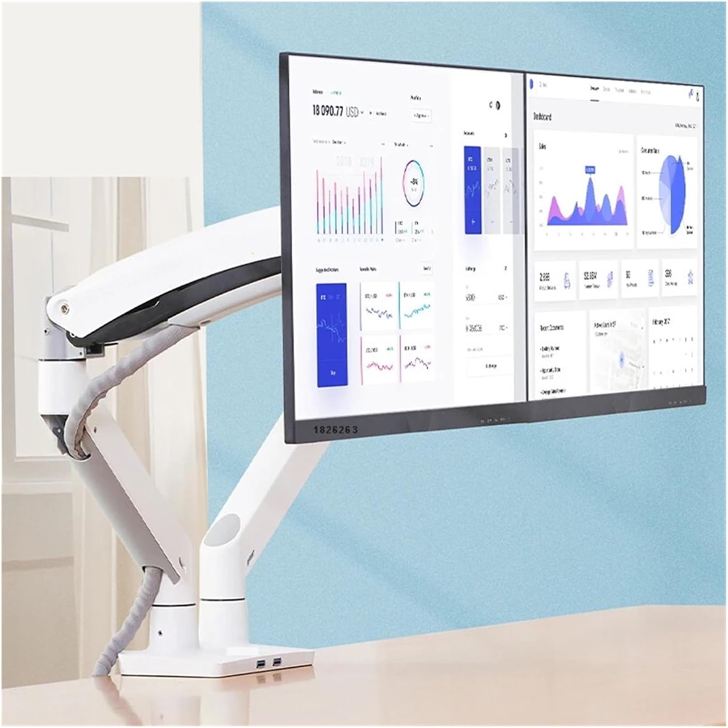 F195A Aluminum 22-32 inch Dual LCD LED Monitor Stand Gas Spring Arm Full Motion Monitor Stand Support Load 3-12 kg/pc(White)