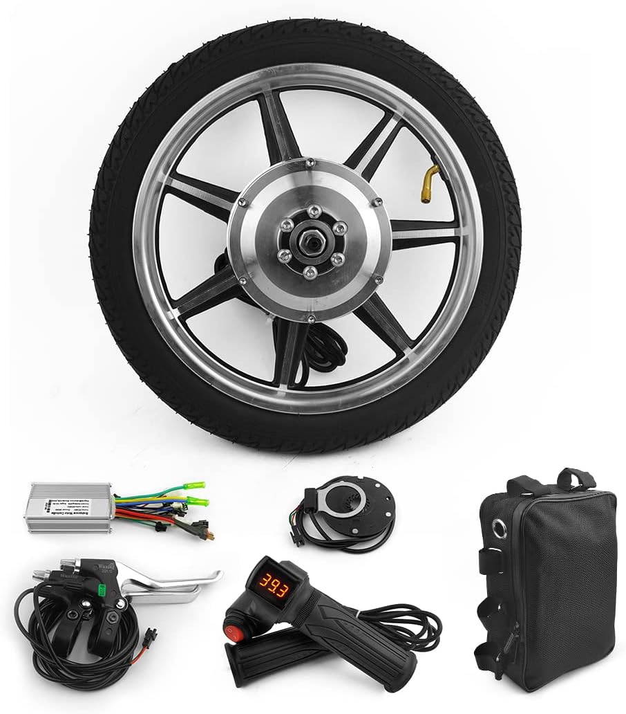 14 Inch 350W Brushless Geared Hub Motor Mag Wheel with Tire PAS Accelerator for Front Drive Escooter Small Bike Bicycle Handle with tire