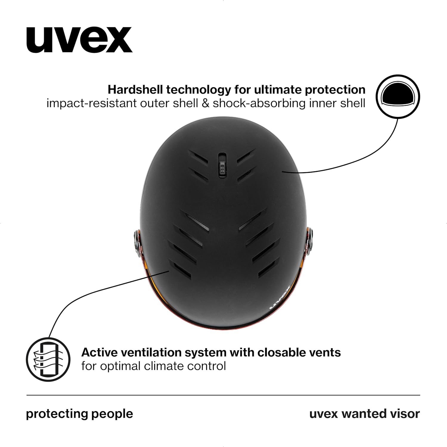 uvex Wanted Visor ski Helmet for Women & Men - Adjustable Helmet with Integrated Visor