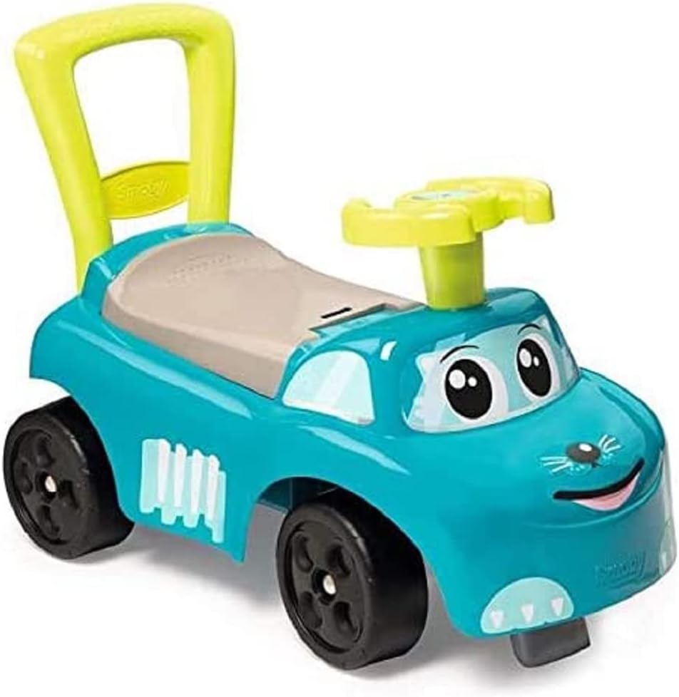 Smoby 2-in-1 Ride on Cars for Kids | Blue Push Along Walker with Toy Box Under seat | Ergonomic and Safe Design with Front and Rear Anti-topple Devices | Ages 10 Months+
