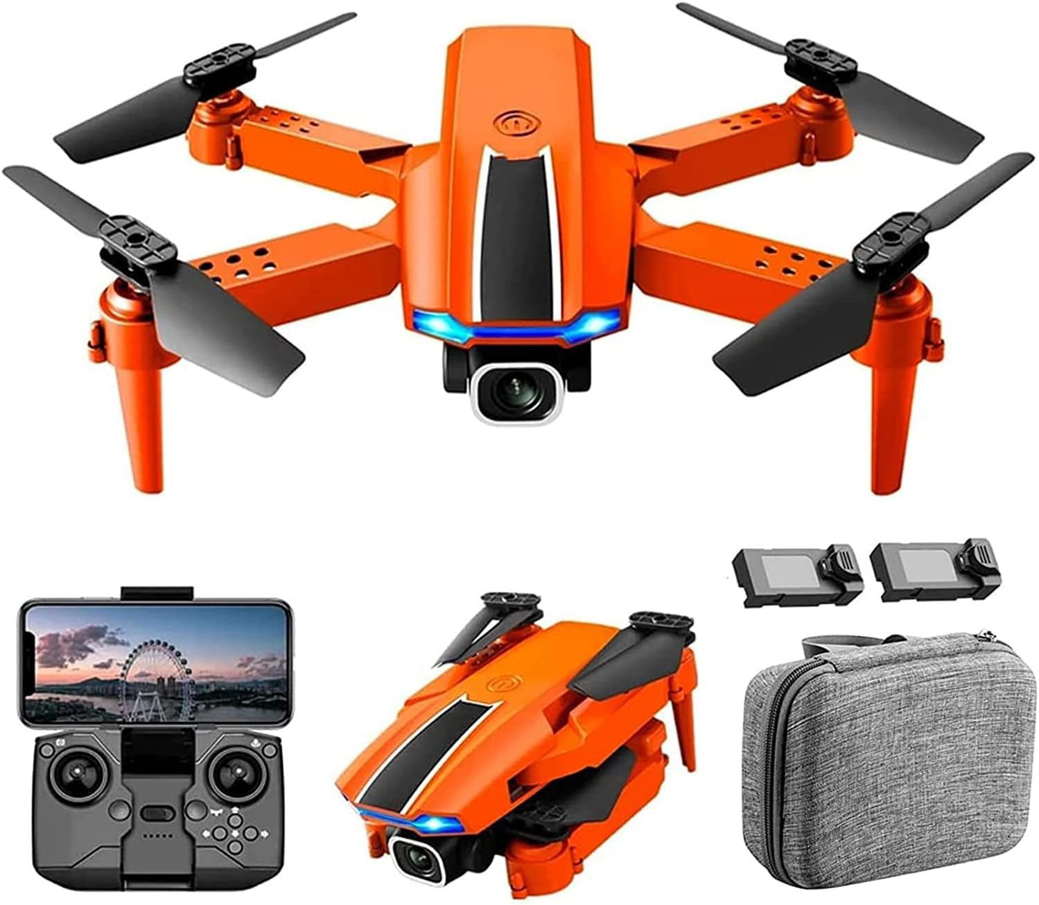 Mini Drone with Camera for Adults 4K UHD Dual Camera FPV Drone Foldable RC Quadcopter with 3D Flips Trajectory Flight Gesture Photo/Video Headless Mode Bag and 2 Batteries Orange
