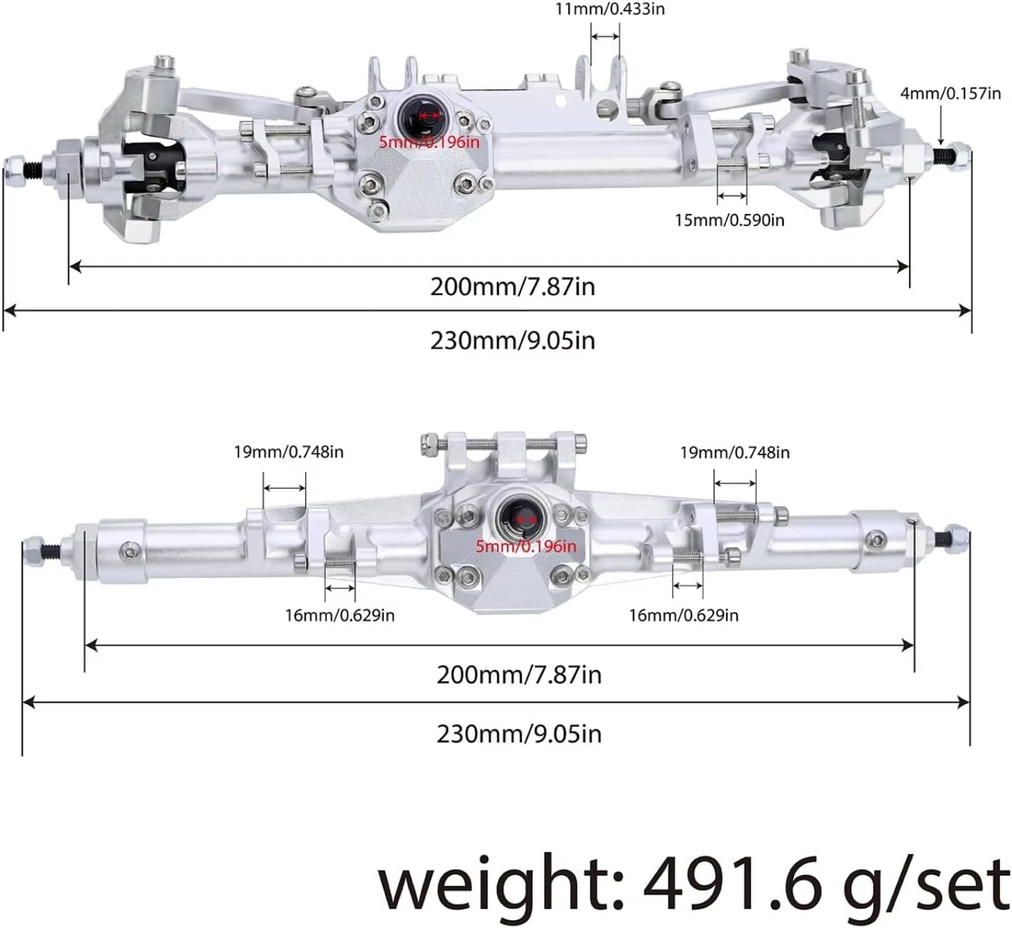 RC Axle Models For Vanquish H10 1/10 CNC Aluminum Front Rear Straight Axle Set Complete Axles Optic Upgrade Parts RC Crawler Car Accessory(Silver,1set)