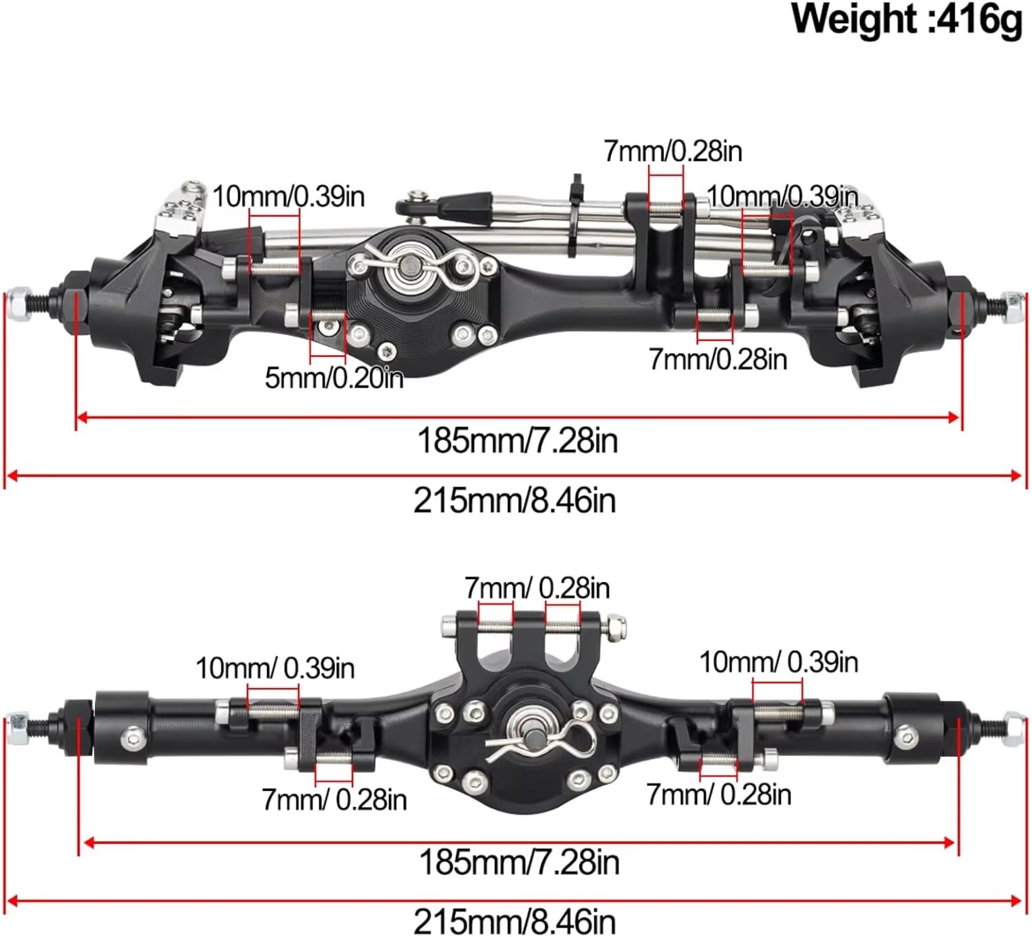 RC Axle Spare Parts For Axial For SCX10 II VS4-10 F10T Aluminum Front Rear Straight Axle Assembly RC Crawler Upgraded Model Accessory Assemble(Black,1set)