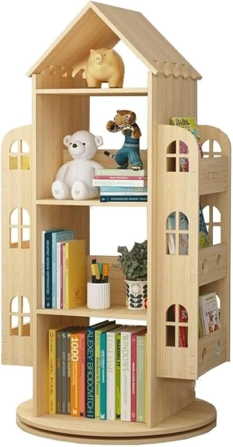 SAAKO Flexible Bookcases 360° Rotating Bookshelf Pine Wood Standing Bookcase Creative Book Rack Home Magazine Album Bookshelf Organizer Perfect Furniture