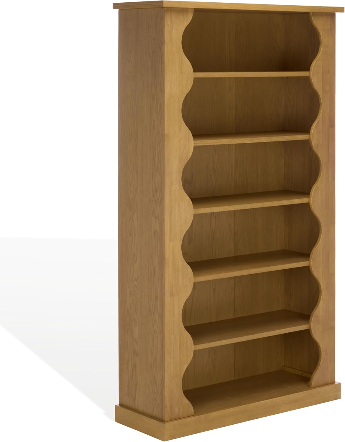 SAFAVIEH Couture Collection - Tristyna Natural Brown Wood 6-Shelf Bookcase with Sculpted Side Panels, Modern Oak Veneer Display (SFV4245B)