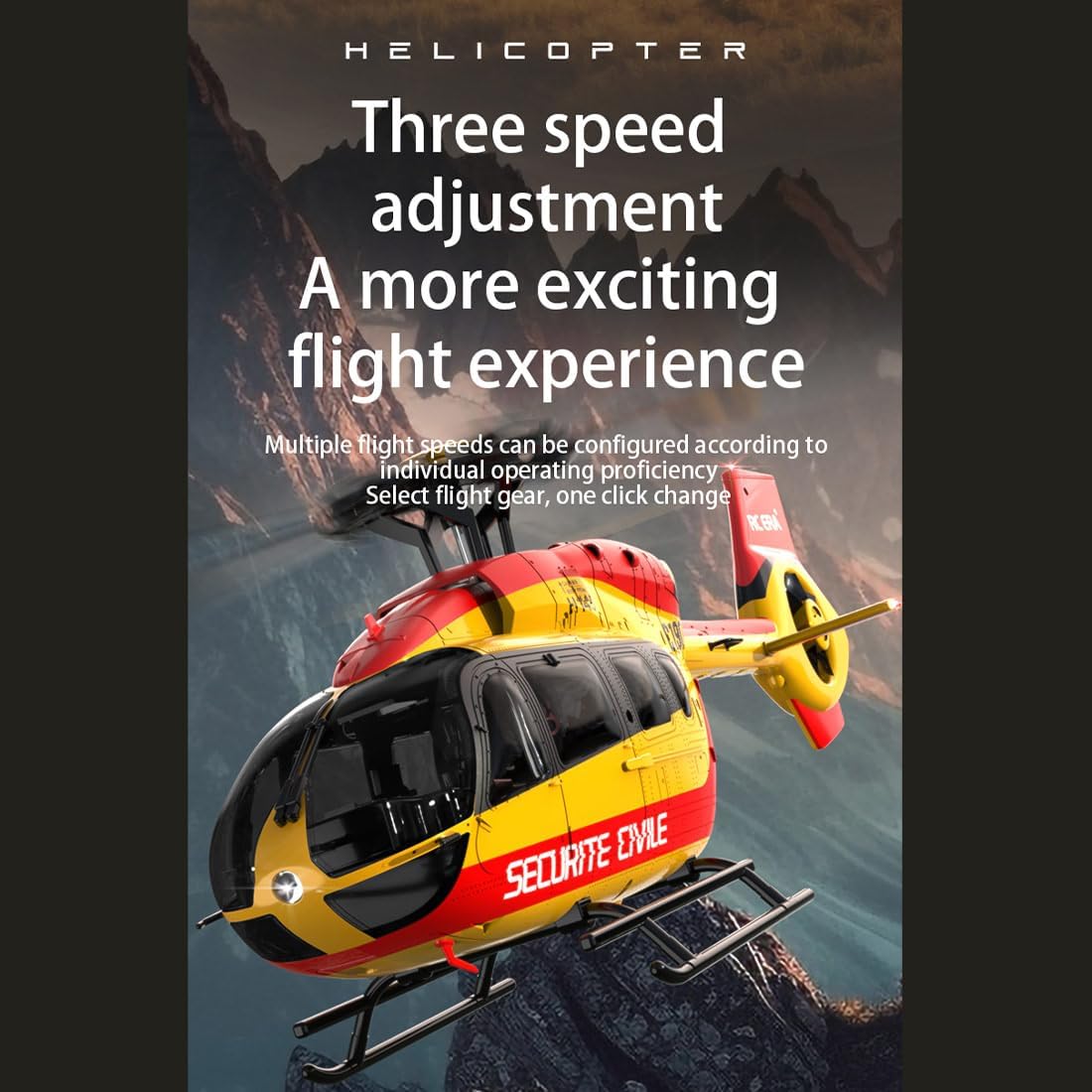 C190 1/30 Scale H145 RC Helicopter – 2.4G 6CH Single-Rotor Aircraft with Optical Flow, Altitude Hold, Dual Brushless Motors, Metal Servo, RTF(Red & Yellow/4PCS Battery)