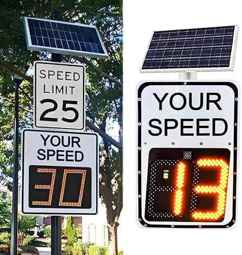 Solar Powered Radar Feedback Sign - LED Speed Limit Display with Remote Control, 60x60cm - High Visibility Speed Monitoring Sign for Traffic Safety