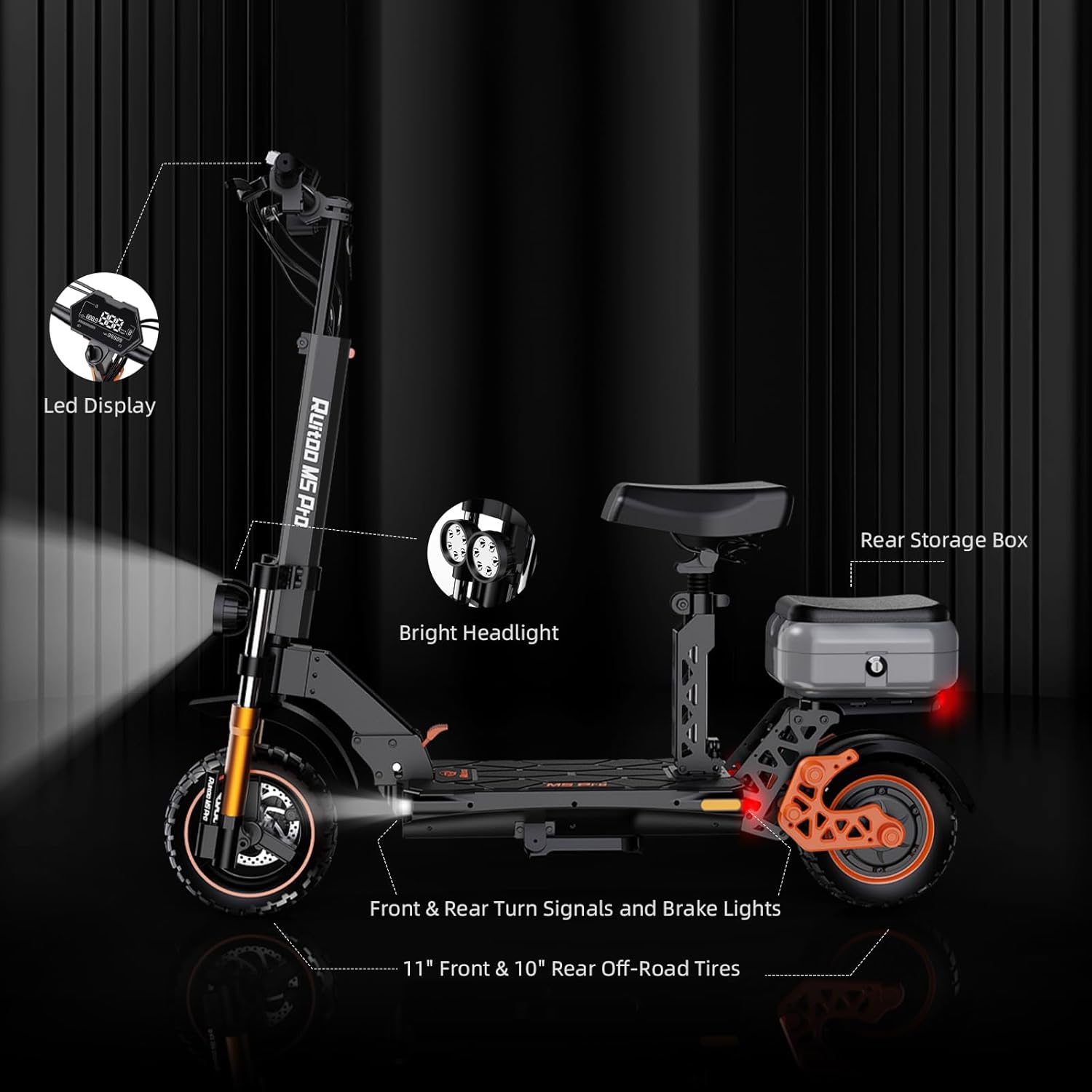 Ruitoo® Electric Scooter, 1000W/1600W/5600W Motor, Off Road Electric Scrooter Adults, 27/32/34/47Mph Top Speed, 28/35/44/50/53 Miles Max Range, Foldable E-Scooter Support Return