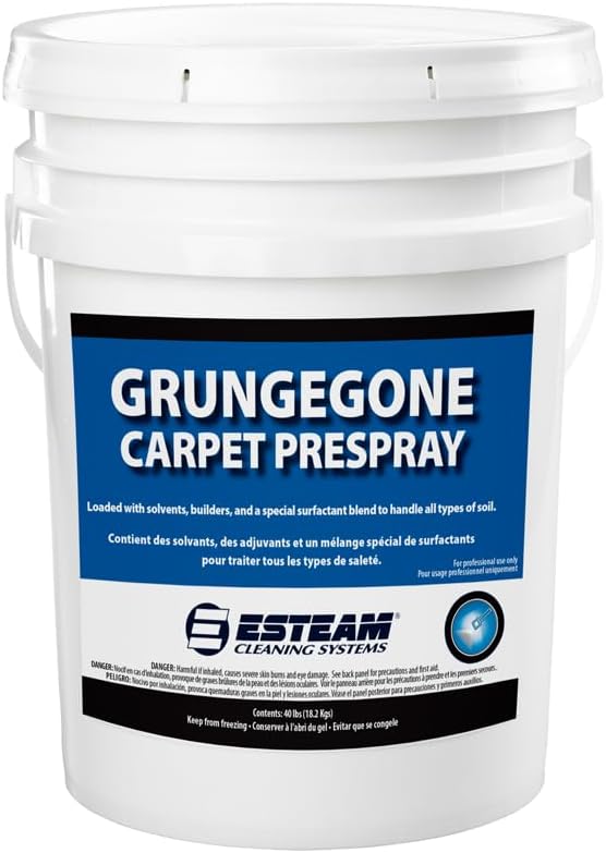 ESTEAM Grungegone Pre-spray, Powdered Enzyme Carpet Prespray, Ultra-Concentrated, High Alkaline Pre-Conditioner, 40 Lb Pail
