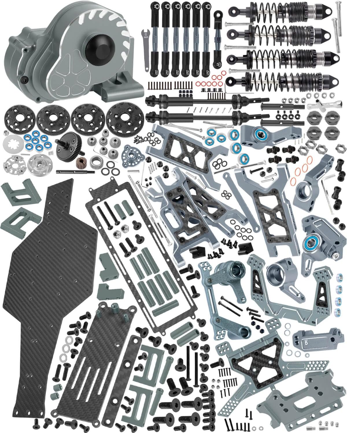 Upgrades Parts for 1/10 Slash 2WD LCG,Carbon Skid Plate&Aluminum RC Shocks&Drive Shaft CVD&A Arms&Steering Block&272R Gearbox&Adjustable Links&Shock Tower&Front Bulkhead,Titanium