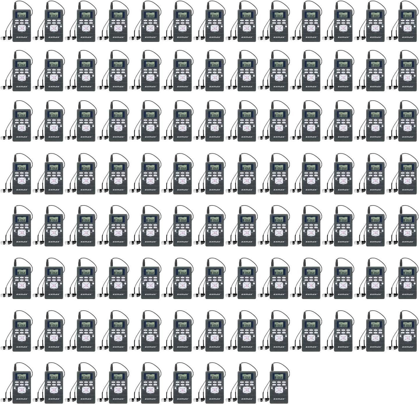 EXMAX EXG-108 Wireless Portable Pocket DSP FM Stereo Radio Digital Receiver with Mini LCD Clock Earphone for Tour Guide System Teaching Meeting - 100 Pack (Gray)