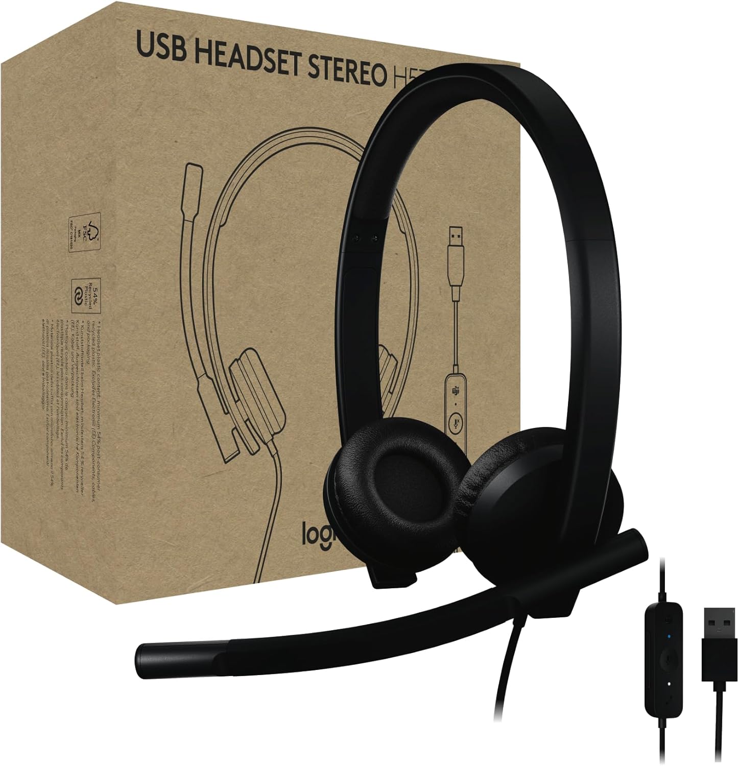 Logitech H570e USB Headset with Microphone for PC and Mac, USB-A Wired Headset with Stereo Sound, Noise-Canceling Mics and Inline Controls, Certified for Microsoft Teams, Black, Pack of 12