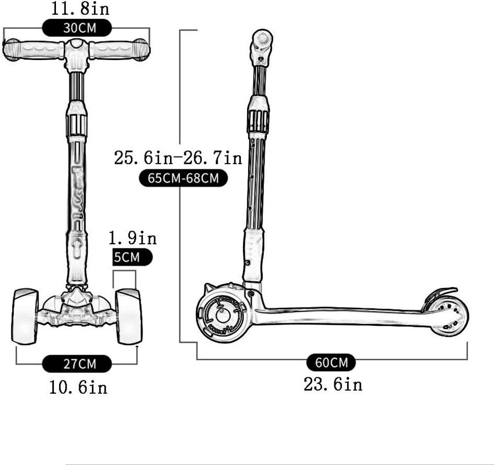 Children's Folding Skateboard 3-12 Years Old Flash 3 Wheel Yo Car Male and Female Children Scooter Baby Slide (Color : Purple)