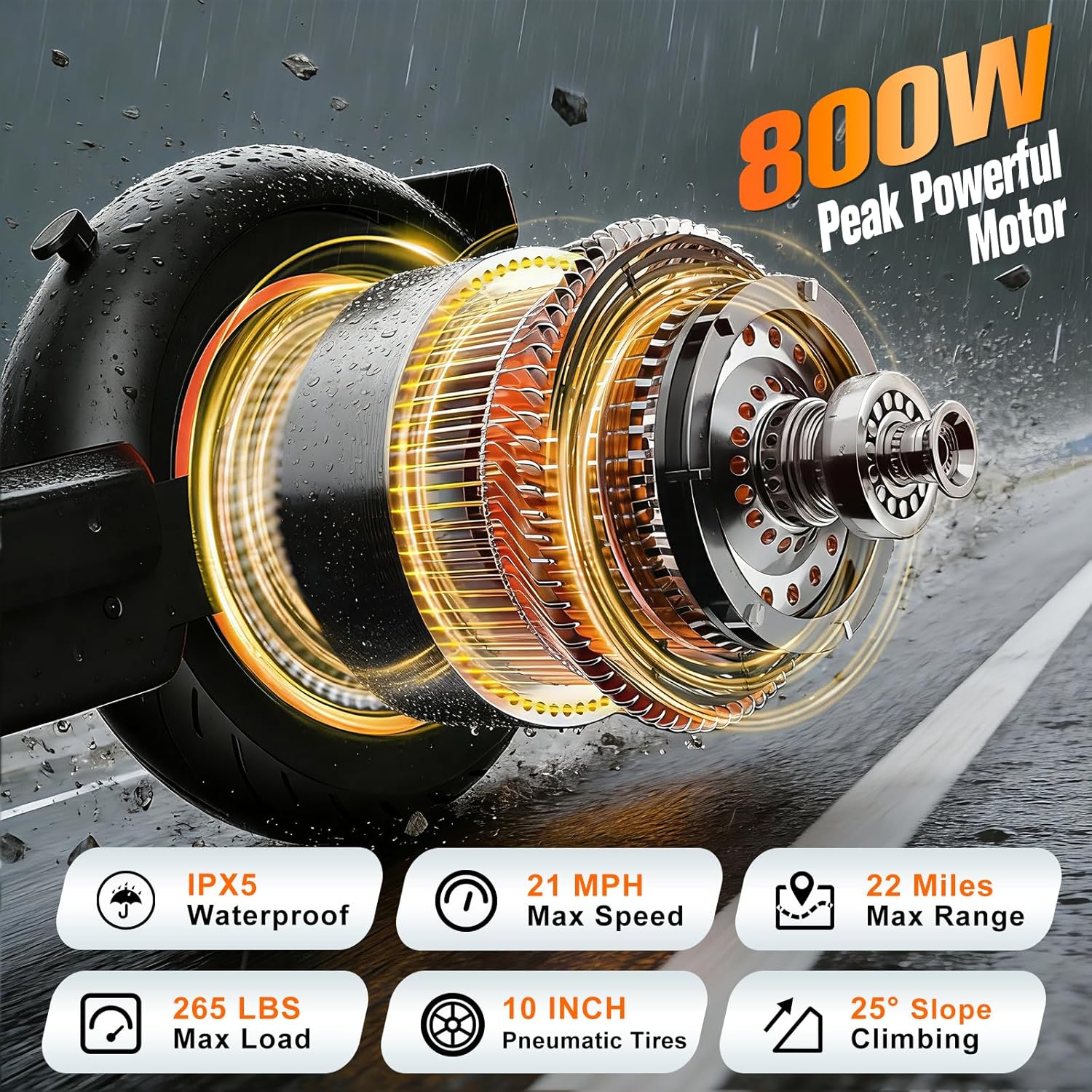 Electric Scooter Adults, 800W Motor, 22 Miles Long Range, 21 Mph Max Speed, 10