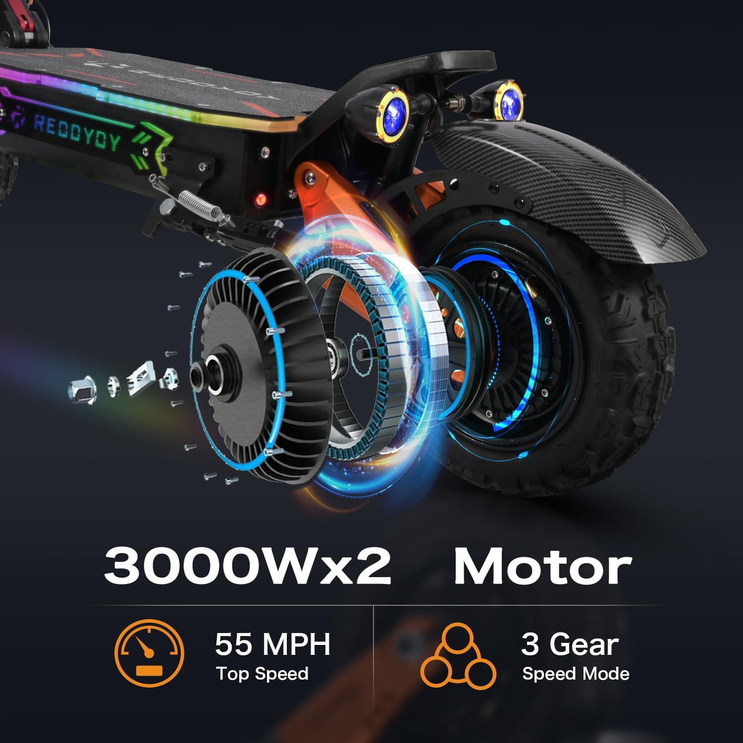 RD1 Dual Motor Off Road Scooter for Adults - 55MPH, 75-Mile Range, 6000W Peak, 11-Inch Tires, UL2272 Certified