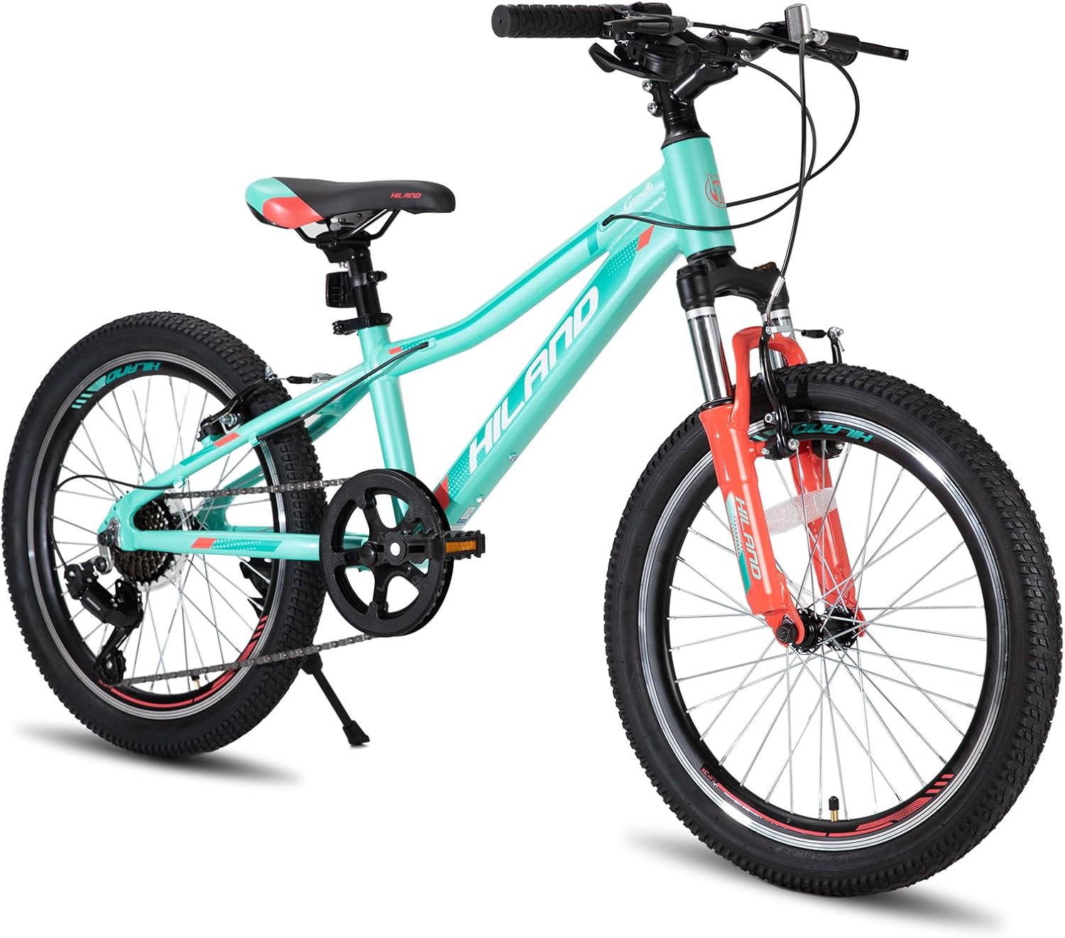 Hiland 20 Inch Kids Mountain Bike Aged 5-12, Lightweight Aluminum Children MTB with Lock-Out Suspension Fork, 7 speeds Gears, Youth Bicycle for Boys Girls | Lightweight, Aluminum, Lock-Out Suspension Fork, Gears, Youth Bicycle