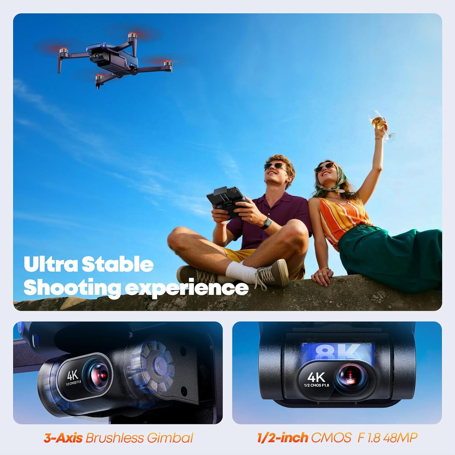 V11MINI 4K Drones with Camera for Adults and V11MINI 4K Original Intelligent Flight Battery 2200mAh 7.6V Replacement,Total 128 Mins Flight Time with 4 Batteries