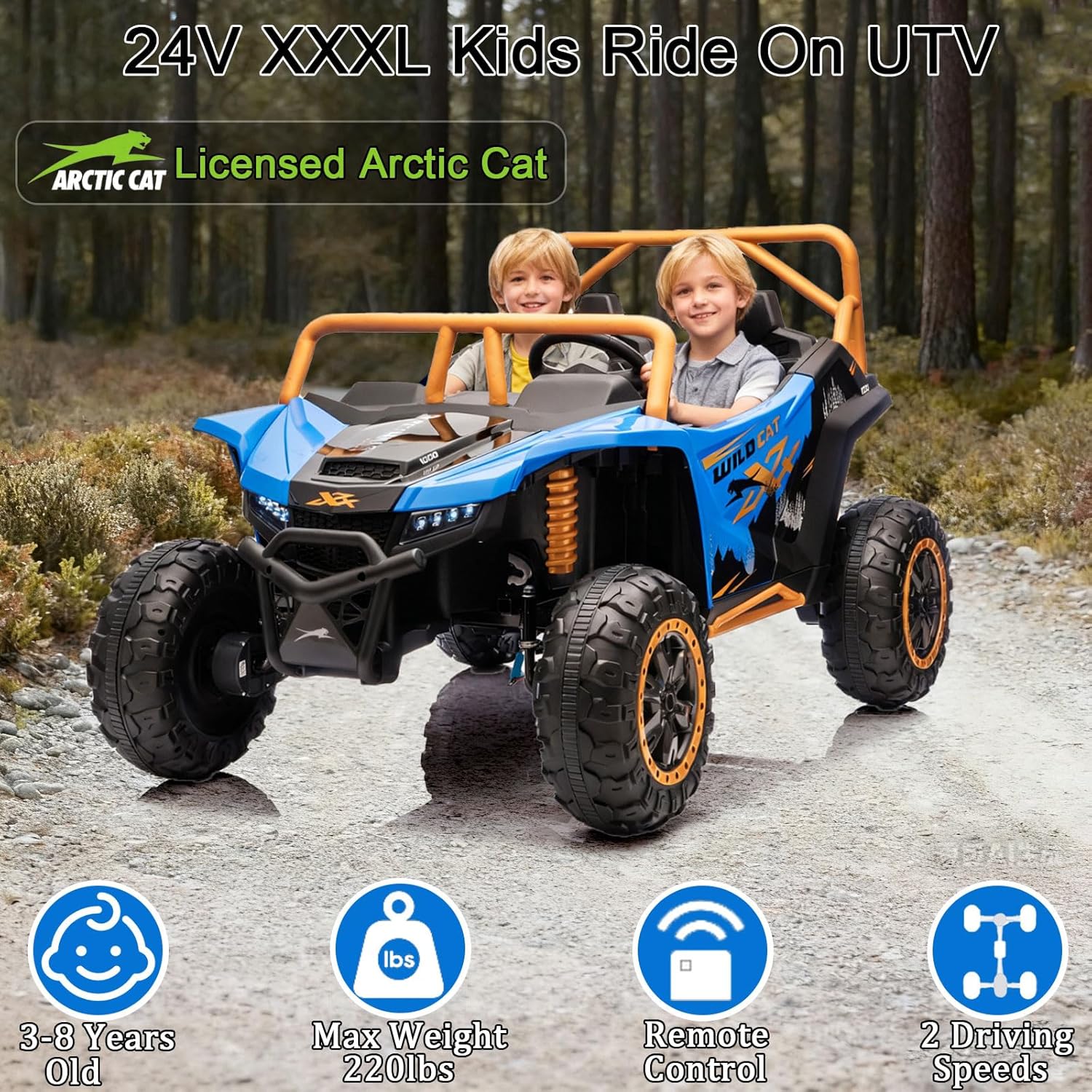 Electric 24V XXXL,2-Seater Licensed Arctic Cat Kids Ride on UTV,Race-Styled Pedals & Rubber Wheels,Variable Speed