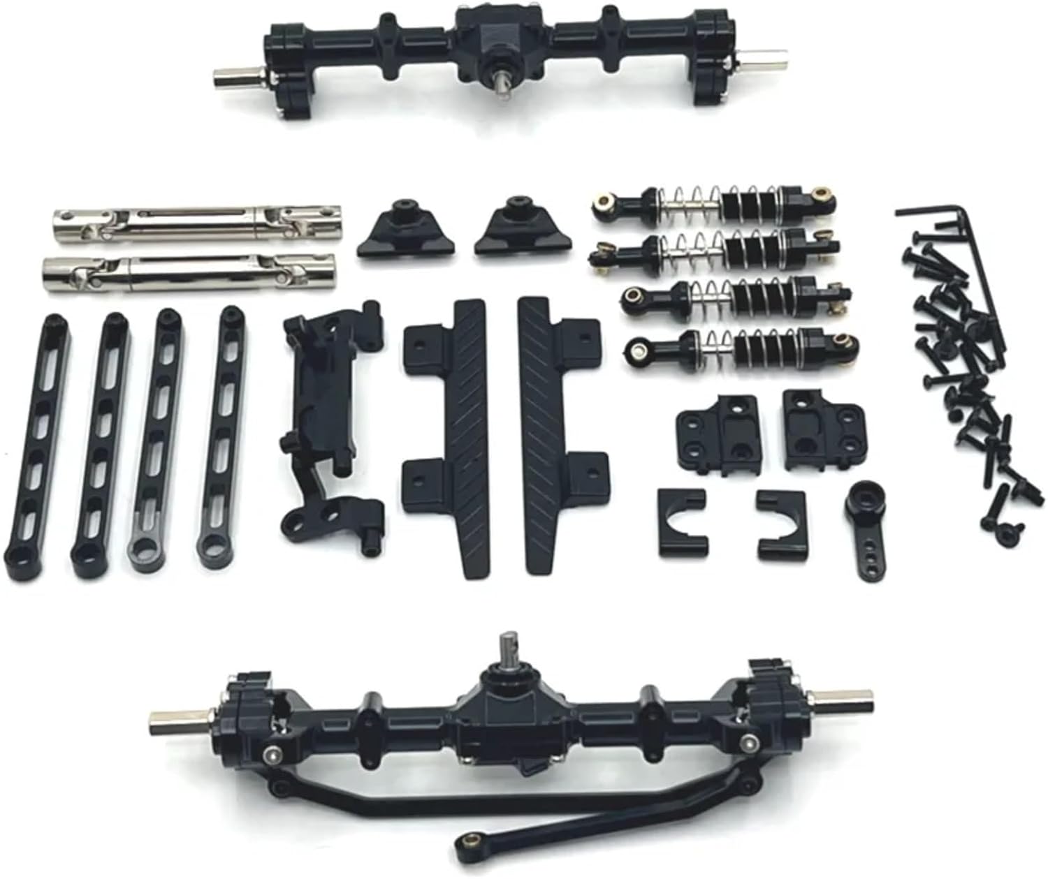 RC Car Repair Kit for MN82 1/12 Metal Front and Rear Portal Axle for Chassis Link Rod Pull Rod Mount Shock Absorber Side Pedal RC Car Upgrade Parts(Black)