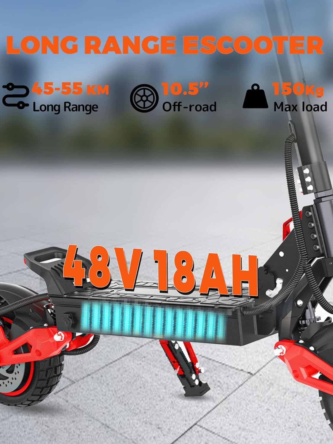 Offroad Electric Scooter Adults with Seat - 37-40 Miles Long Range Escooter,1200W Motor, 34MPH Fast Electric Scooters,48V 18/21AH Battery,11