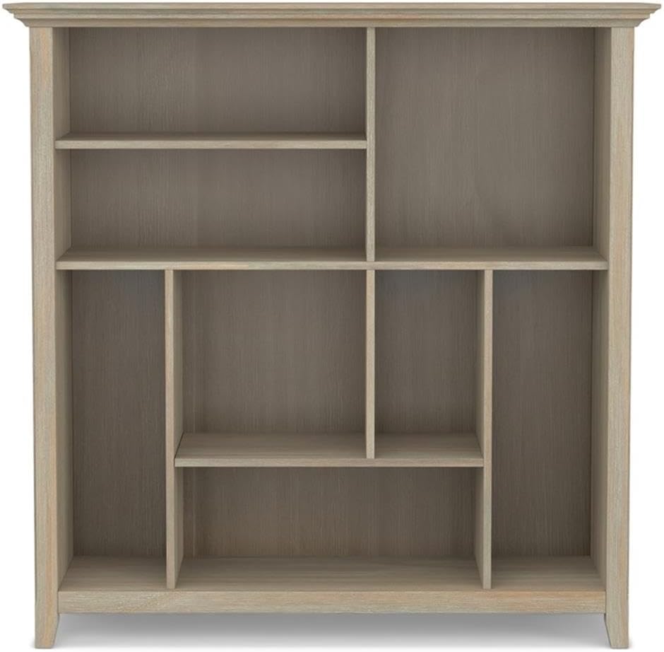 Pemberly Row Solid Wood 44x 44 Transitional Bookcase in Distressed Gray