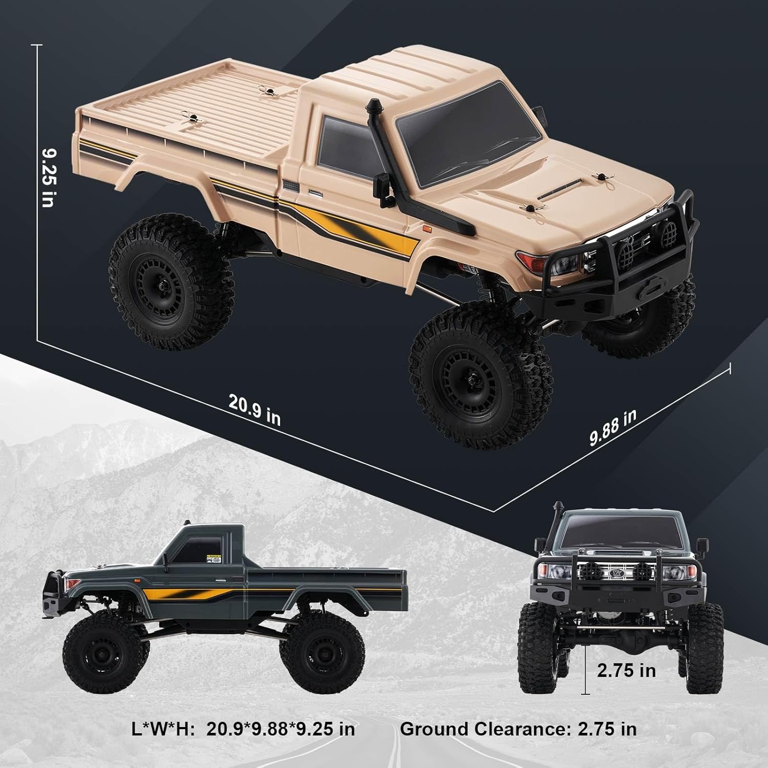 FCXㅤ YKHOBBY 1/10 YK41011 RC Crawler, Hobby Grade RC Rock Crawler with 2 Speed Switch, Manual Differential Lock for Adults (RTR Yellow)