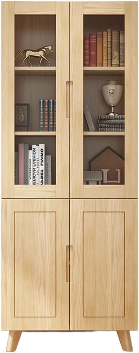 Bookshelf Wooden Bookshelf Floor Standing Bookcase Glass Door Bookcase Against the Wall Home Floor-to-ceiling Living Room Study Bedroom Light Luxury Multi-layer Lattice Bookshelf Freestanding Bookshel