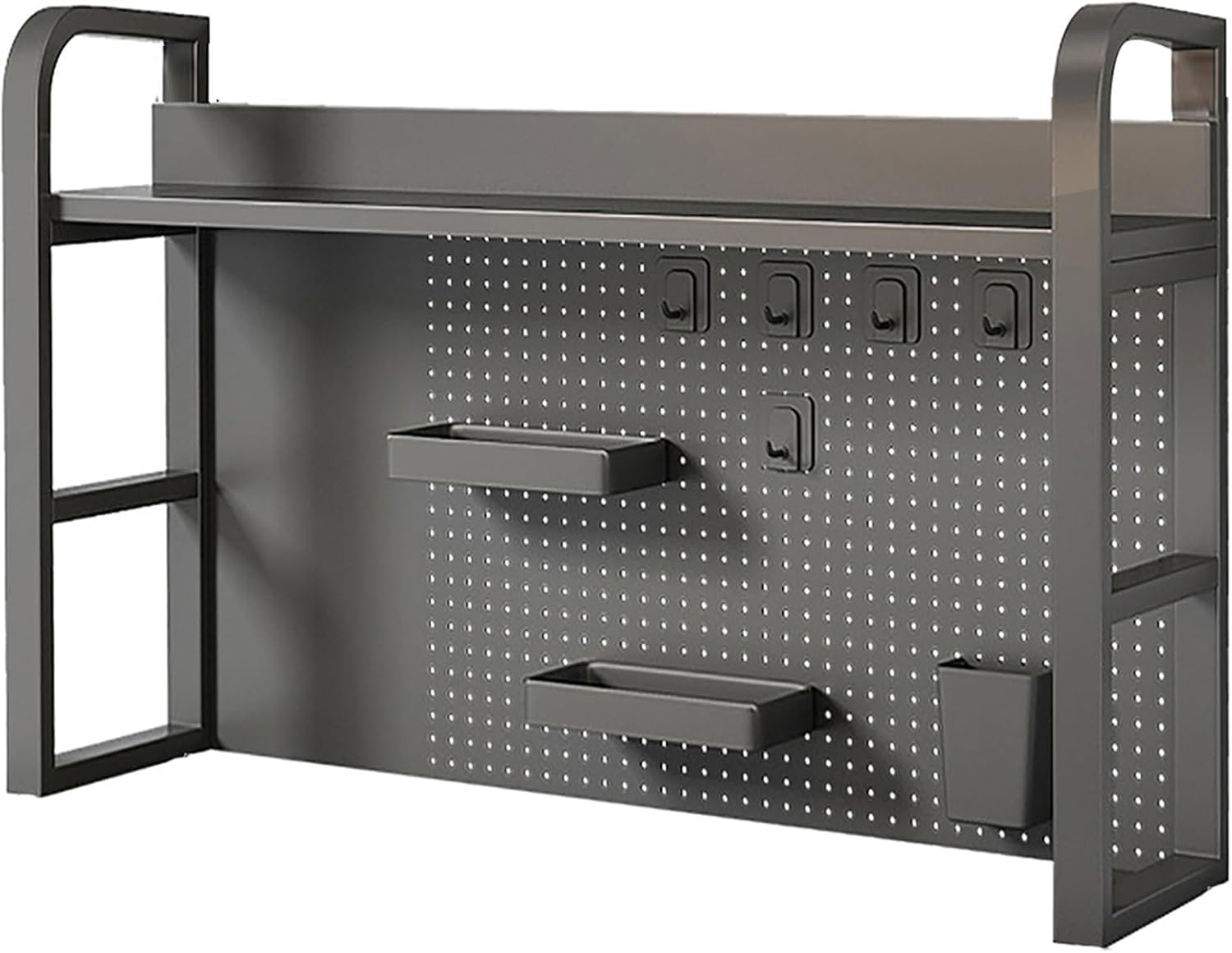 Desk Storage, Sleek Metal Desk Shelf Organizer, Desk Extender Pegboard Workstation, Computer Desk Accessories for Office, for Office, Home Decor, Kitchen(Black,66x25x115cm/26x10x45in)