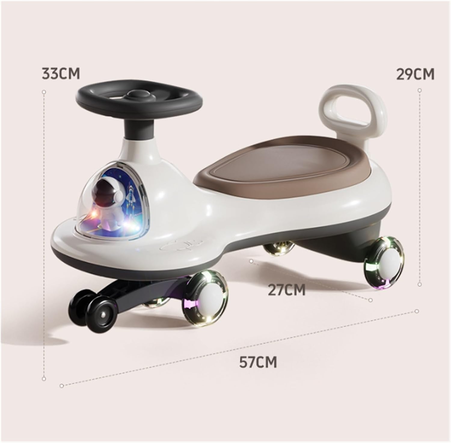 Wiggle Car with Under Seat Storage Ride on Toy Silent Flashing Wheels Music & Lights, for Boys and Girls(Brown)