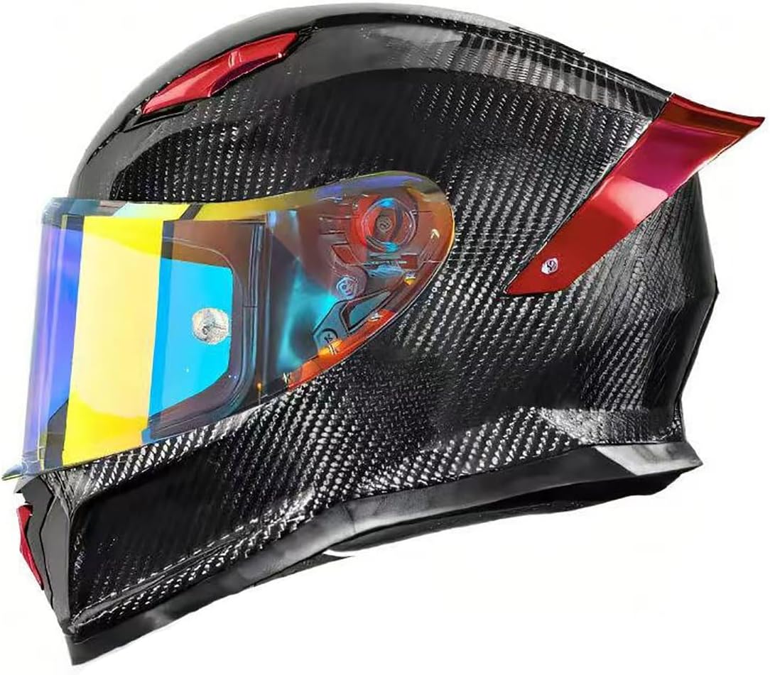 Personalization Full Face Motorcycle Helmet, Adults Flip Up Visor DOT Approved Lightweight Carbon Fiber Sport Helmet Cool Locomotive Men and Women Helmet for Moped ATV Cruiser