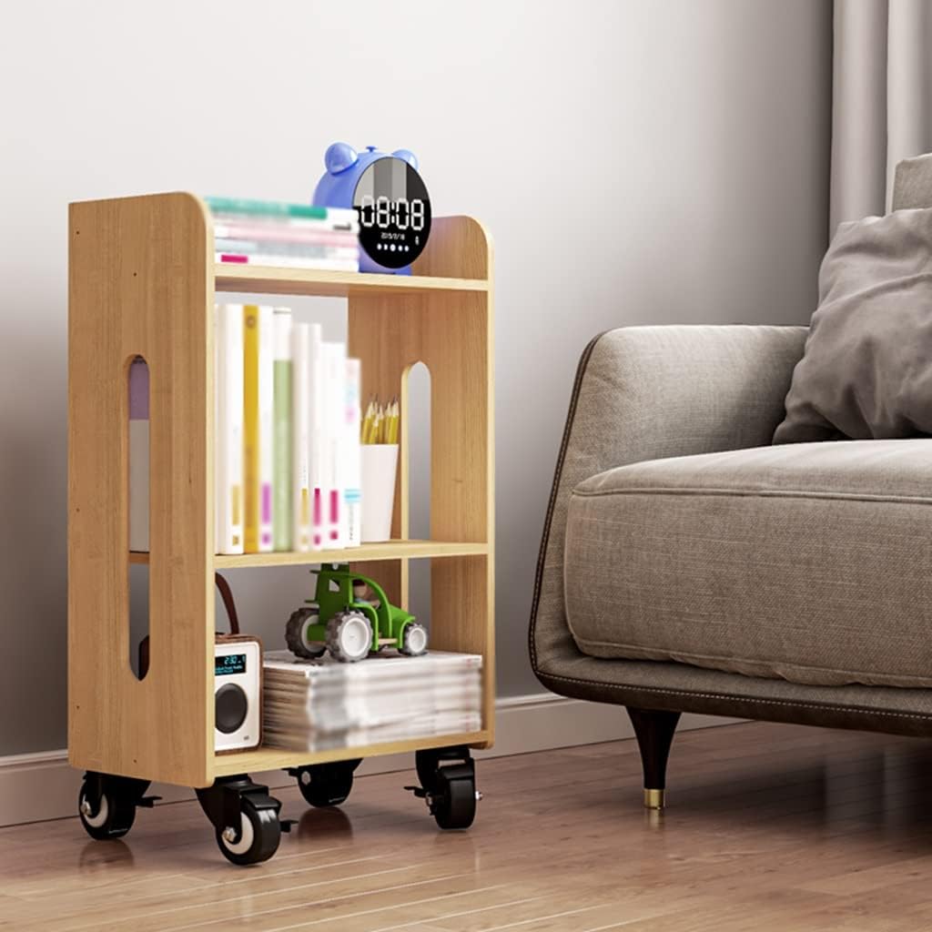 Solid Wood Small Rotating Bookshelf, Removable Shelf with Casters, Free Standing Bookcase, Magazine CD Geometric Bookcase, for Bedroom, Living Room ( Color : Original wood , Size : 45*24*69cm )