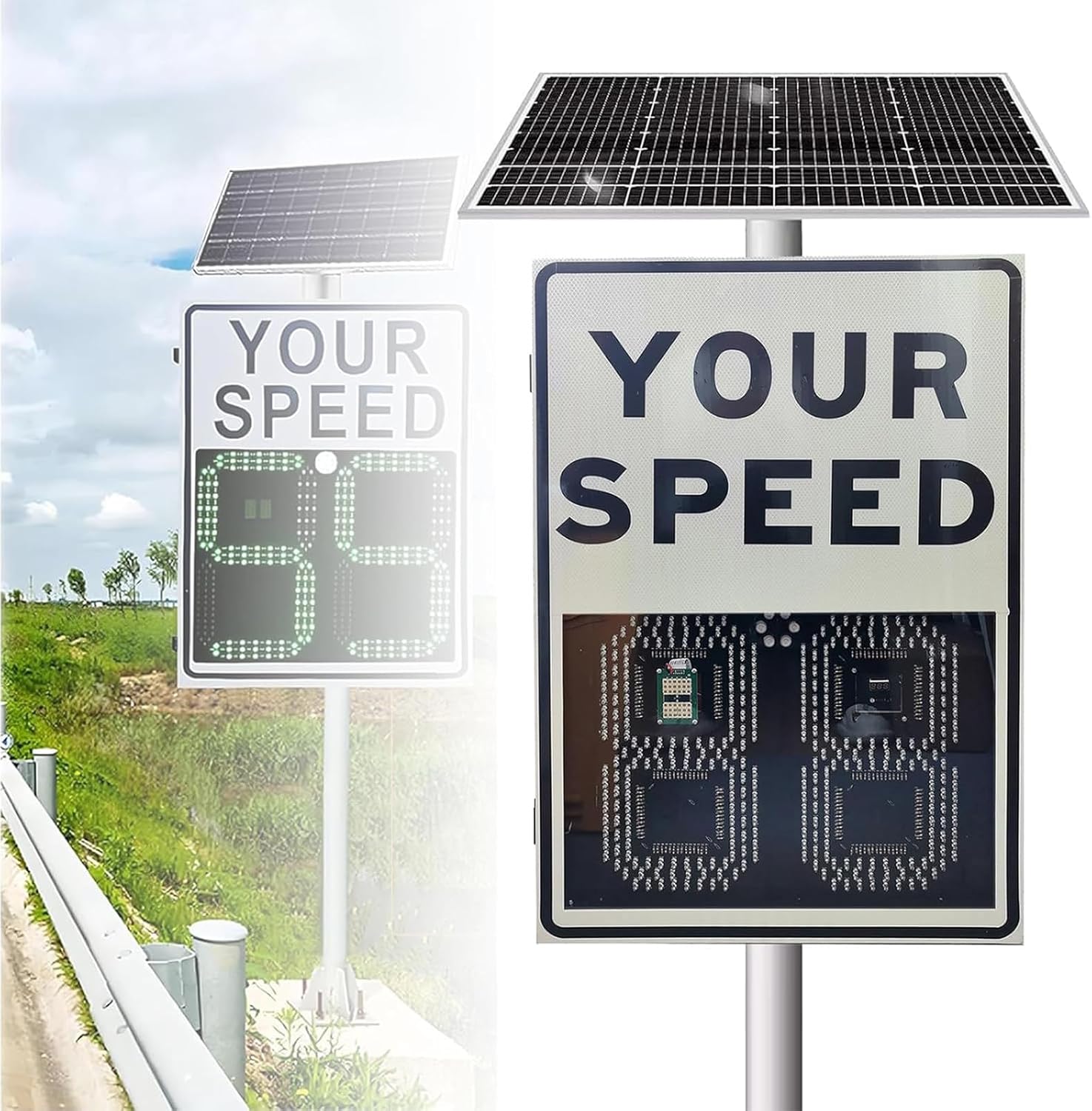 Integrated Solar Radar Speed System 23.6x35.4 Inch Display Sign for Highway and Speed-Limited Road Safety