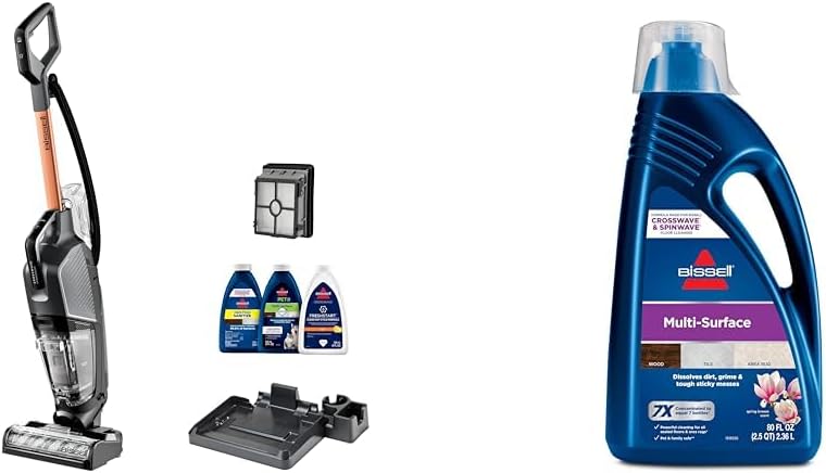 BISSELL CrossWave HydroSteam Wet Dry Vac, Multi-Purpose Vacuum, Wash, and Steam + BISSELL MultiSurface Floor Cleaning Formula for Crosswave and Spinwave (80 oz), 1789G