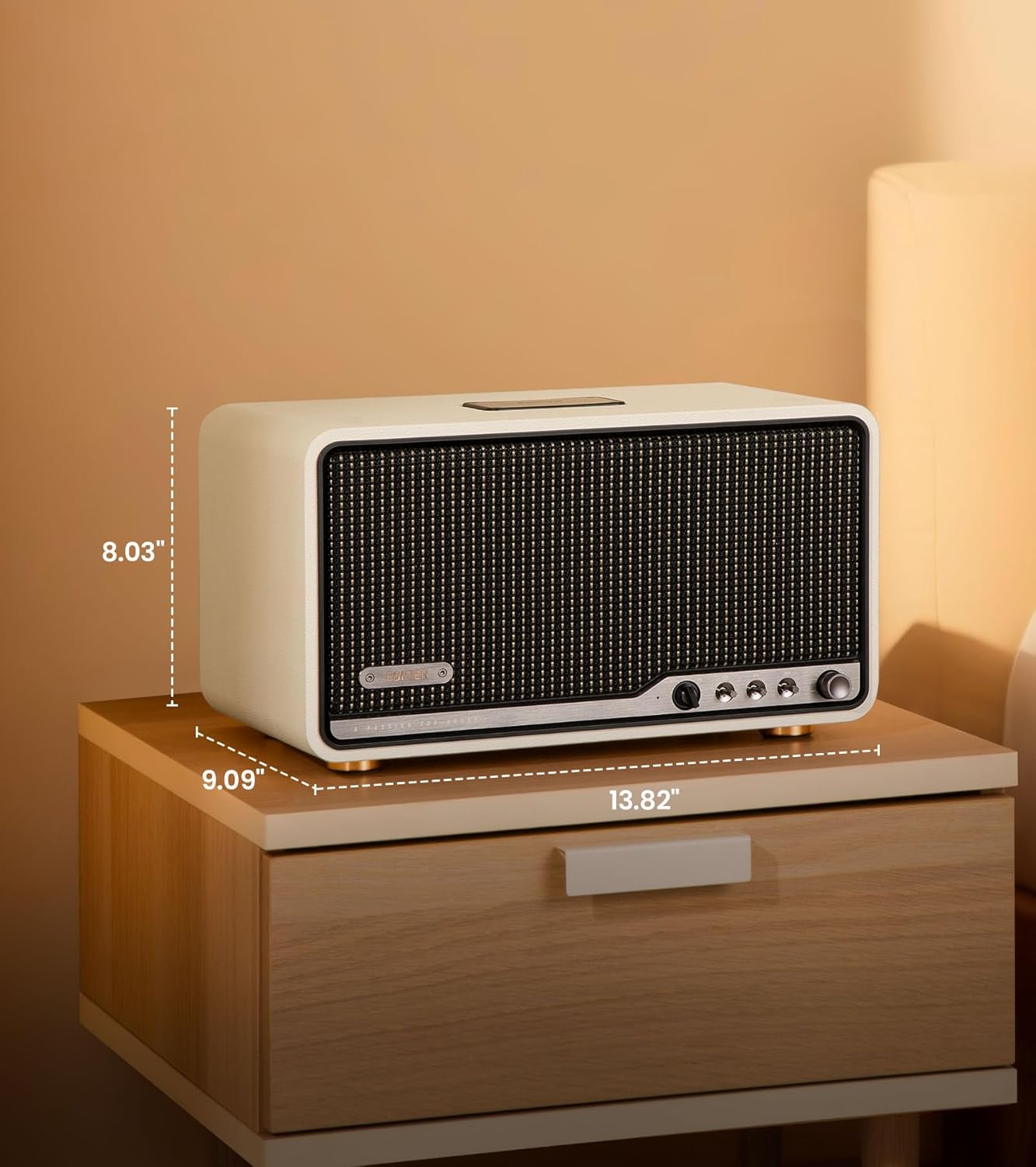 Edifier S300 Hi-Fi Tabletop Speaker, Hi-Res Audio LDAC for Wireless Multi-Room & Stereo Pairing, 80W Power Works with AirPlay 2 Bluetooth 5.4 USB-C AUX Inputs, Retro Design with Remote - Ivory