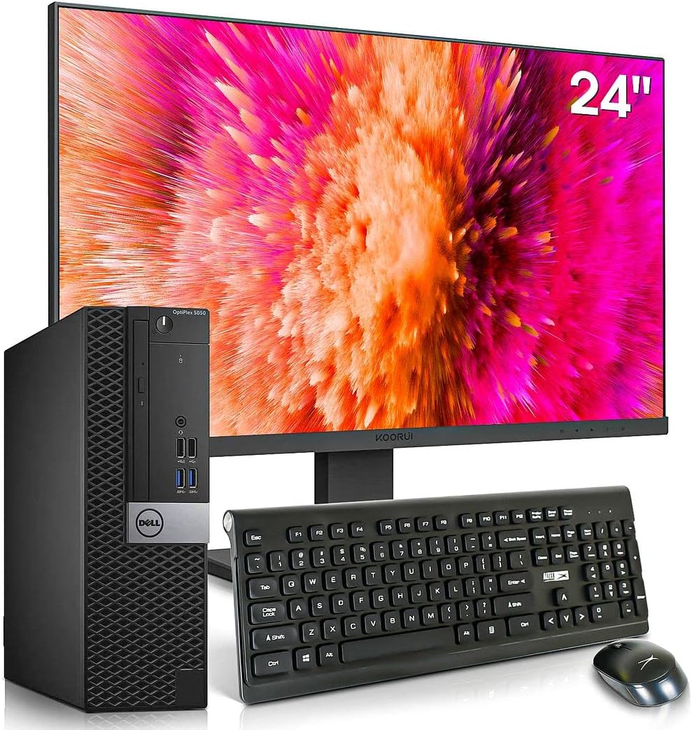 Dell OptiPlex 5050 Desktop Computers PC and 24 inch Koorui Monitor Bundle,i7-6700 3.4GHz,32GB DDR4 Ram 1TB M.2 NVMe SSD+2TB HDD,AX200 Built-in WiFi 6,Bluetooth 5.2,HDMI,Windows 10 Pro (Renewed)