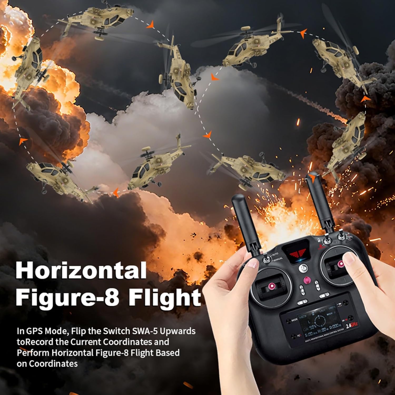 RC Helicopter, 1/32 Scale 2.4G 6CH Apache Single Rotor Heli Military Aircraft with Altitude Hold & 3D Inverted Flight Remote Model Birthday Gift for Adults Enthusiasts(Without Camera)