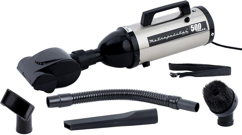 METROVAC Evolution Hand Vacuum - 120V, 504W, All-Steel Construction, Dry Pickup for Easy Cleanups in Home, Office, Car - Satin Nickel/Black